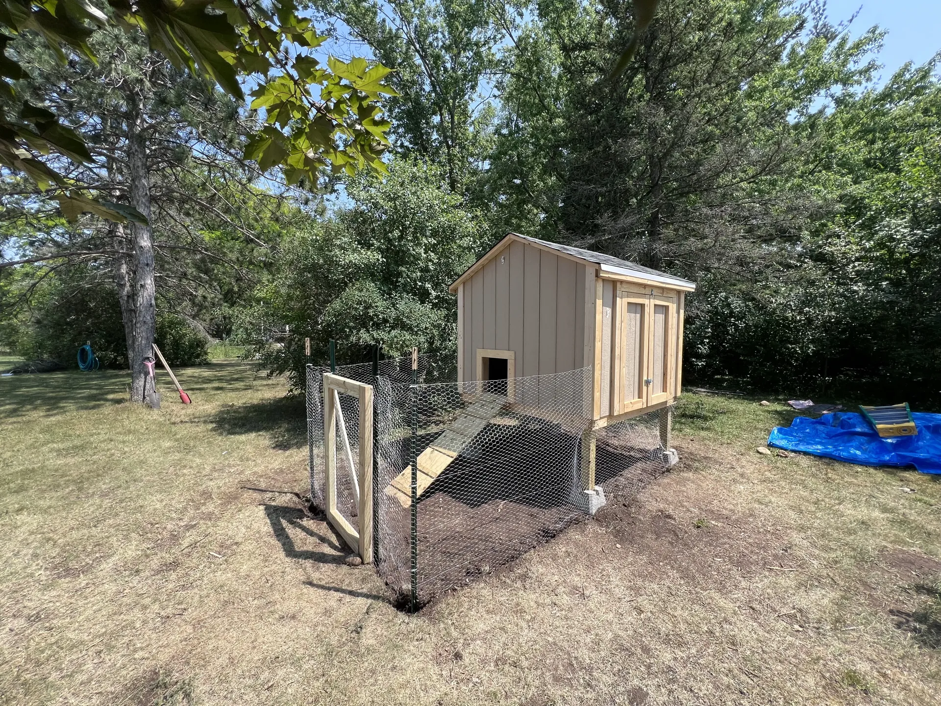 Front right view of exterior run and hen house entrance